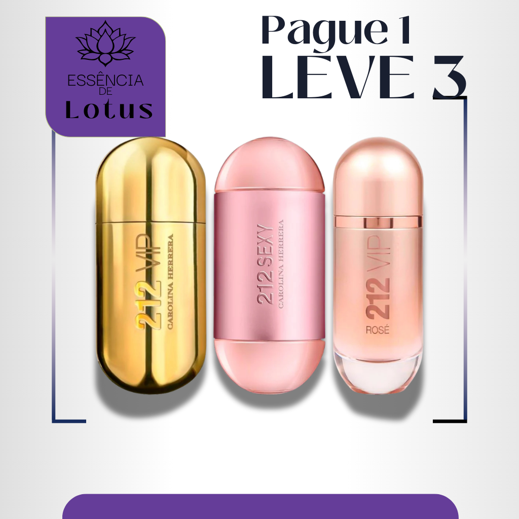 Combo de 3 Perfumes Femininos 212 VIP, 212 Sexy e 212 VIP Rosé