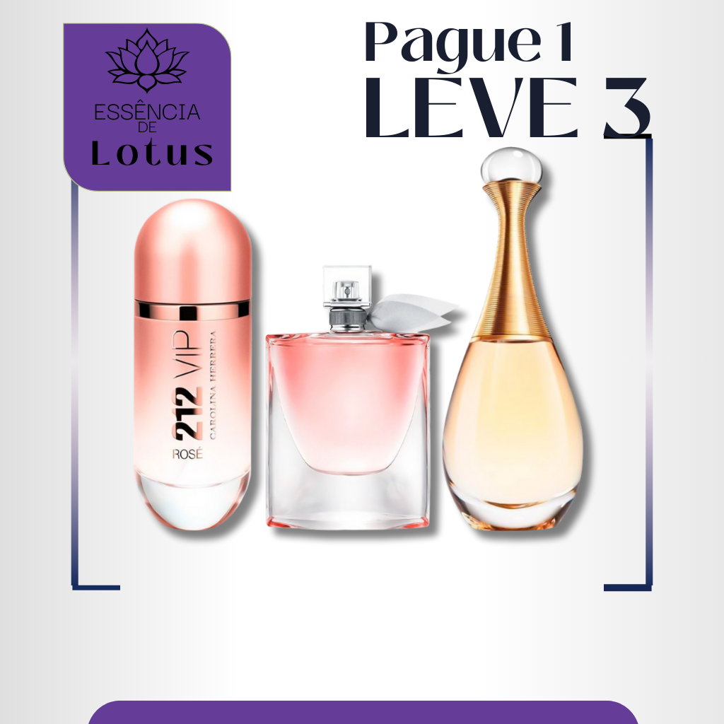 Combo de 3 Perfumes Femininos  - 212 VIP Rosé, La Vie est Belle e Jadore