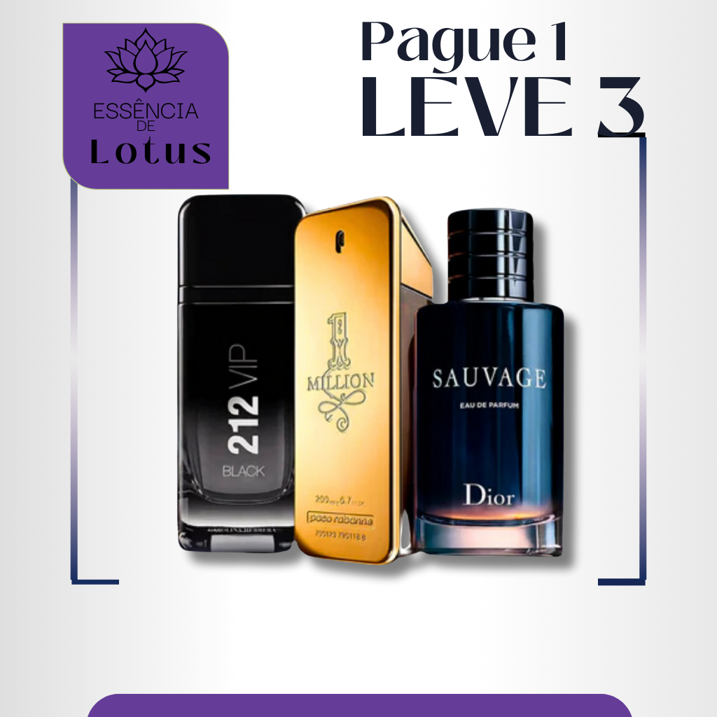QUEIMA DE ESTOQUE - 3 Perfumes Masculinos Importados (100ml cada) - Sauvage Dior l One Million l 212 VIP Black