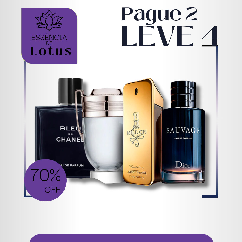 Combo 4 Perfumes Masculinos Importados (100ml) - 1 Million | Invictus | Sauvage| Bleu [FRETE GRÁTIS]
