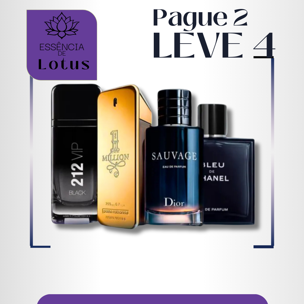 Kit 4 Perfumes Masculinos Importados (100ml cada) - Sauvage Dior l One Million l 212 VIP Black  l Bleu De Chanel [ ÚLTIMAS UNIDADES )