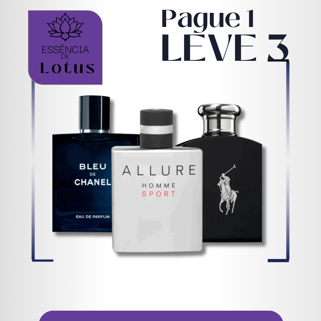 Combo 3 Perfumes Masculinos - Chanel Allure, Bleu de Chanel, Polo Black Ralph Lauren 100ml