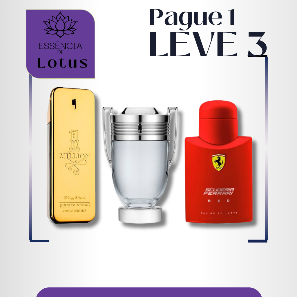 Combo de 3 Perfumes Masculinos - 1 Million, Invictus e Ferrari Red