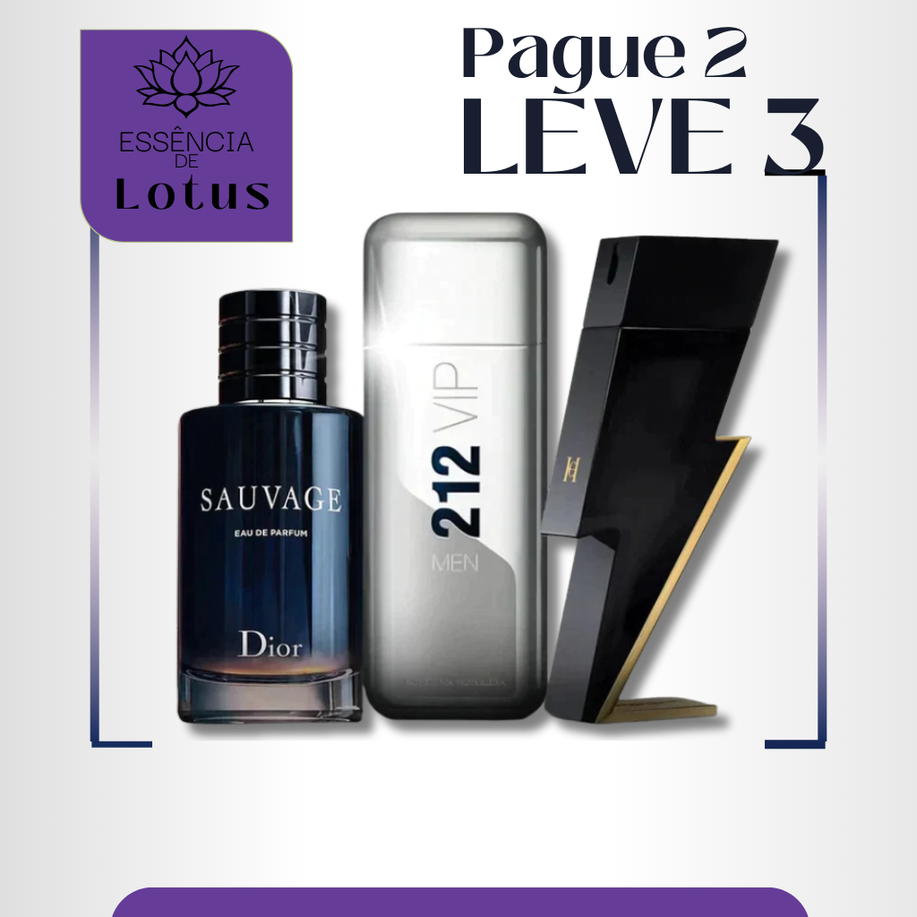 Combo 3 Perfume Masculino - Sauvage Dior + 212 Vip Men e Bad Boy Carolina Herrera 100ml