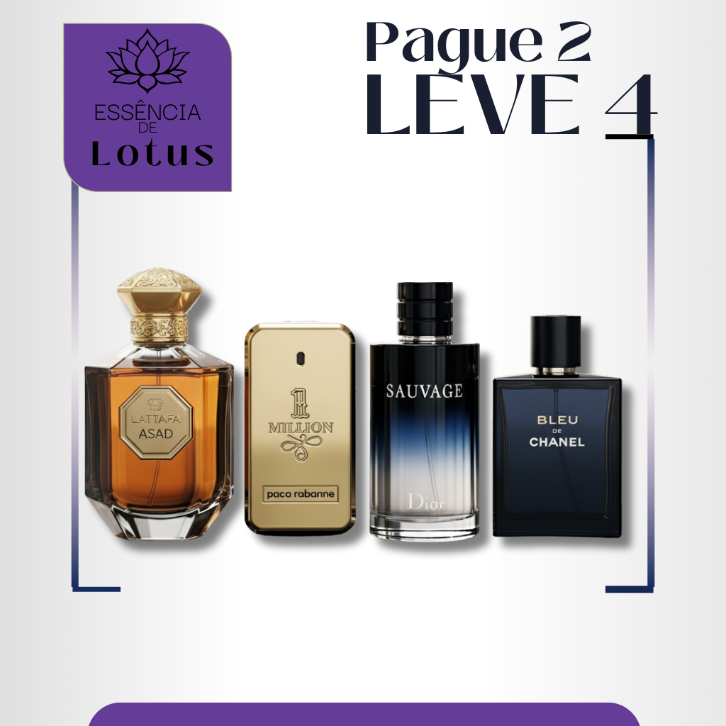 Kit 4 Perfumes Importados - Lattafa ASAD I 1Million I Sauvage I Bleu (100ml) - [NOVEMBRO BLACK]
